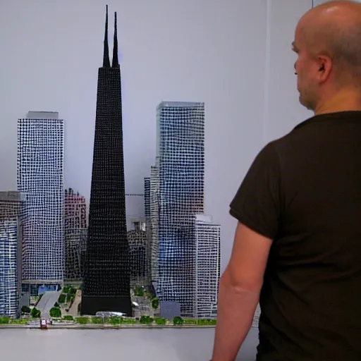 Image similar to godzilla in a miniature city model of chicago