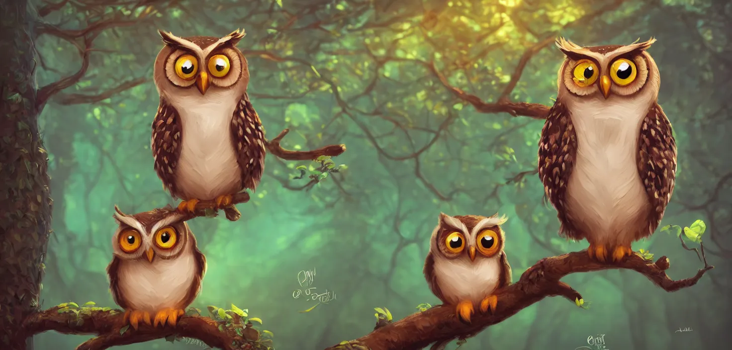 Cute Wise Owl in Mystical Tree · Creative Fabrica