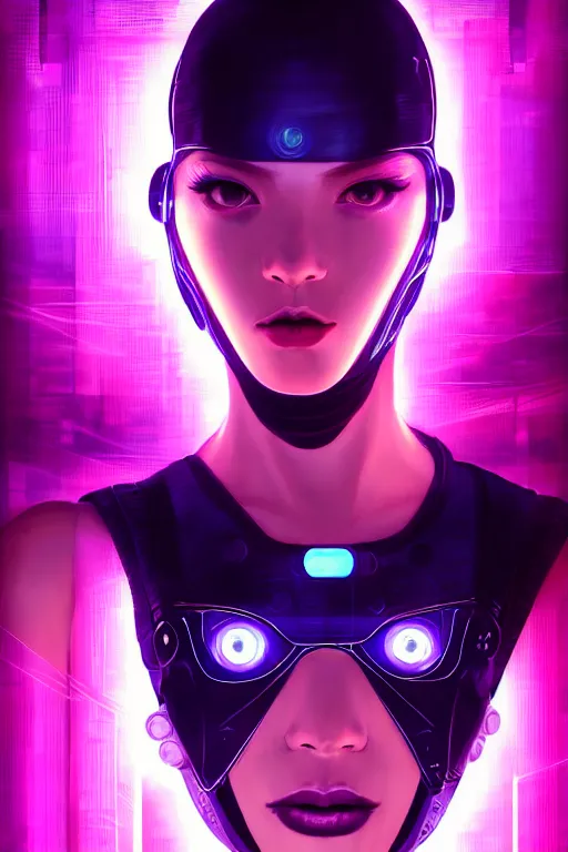 Image similar to portrait futuristic dreaming cyberpunk female ninja, in futuristic neon light and firefly tokyo rooftop cyberpunk night, ssci-fi, fantasy, intricate, very very beautiful, elegant, neon light, highly detailed, digital painting, artstation, concept art, soft light, hdri, smooth, sharp focus, illustration, art by tian zi and craig mullins and WLOP and alphonse mucha