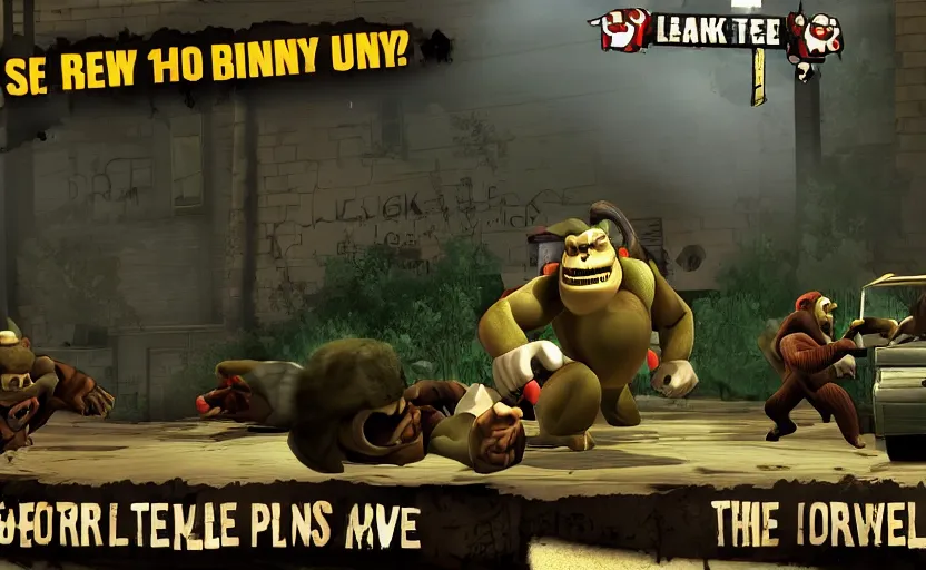 Prompt: donkey kong as the tank from left 4 dead ingame screenshot