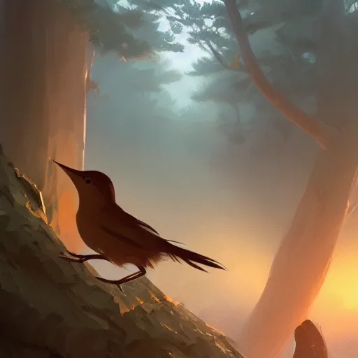 Prompt: spanish wren bird, reyezuelo in avila pinewood, 4 k, concept art, by wlop, ilya kuvshinov, artgerm, krenz cushart, greg rutkowski, pixiv. cinematic dramatic atmosphere, sharp focus, volumetric lighting, cinematic lighting, studio quality