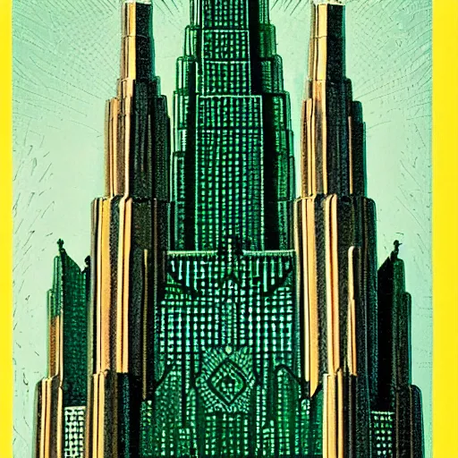 Image similar to “ emerald tower art deco money cathedral ”