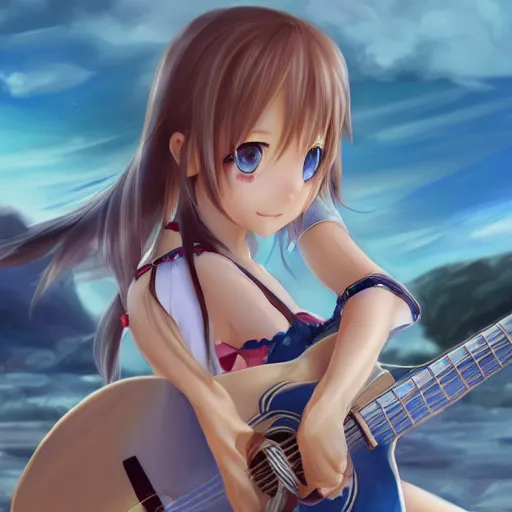 cute cartoon girl with guitar