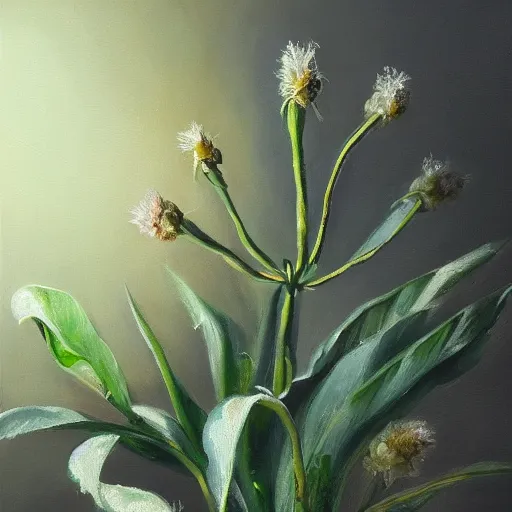 Prompt: a beautiful plant, aesthetic, oil painting, pale colors, high detail, 8 k, wide angle, trending on artstation,