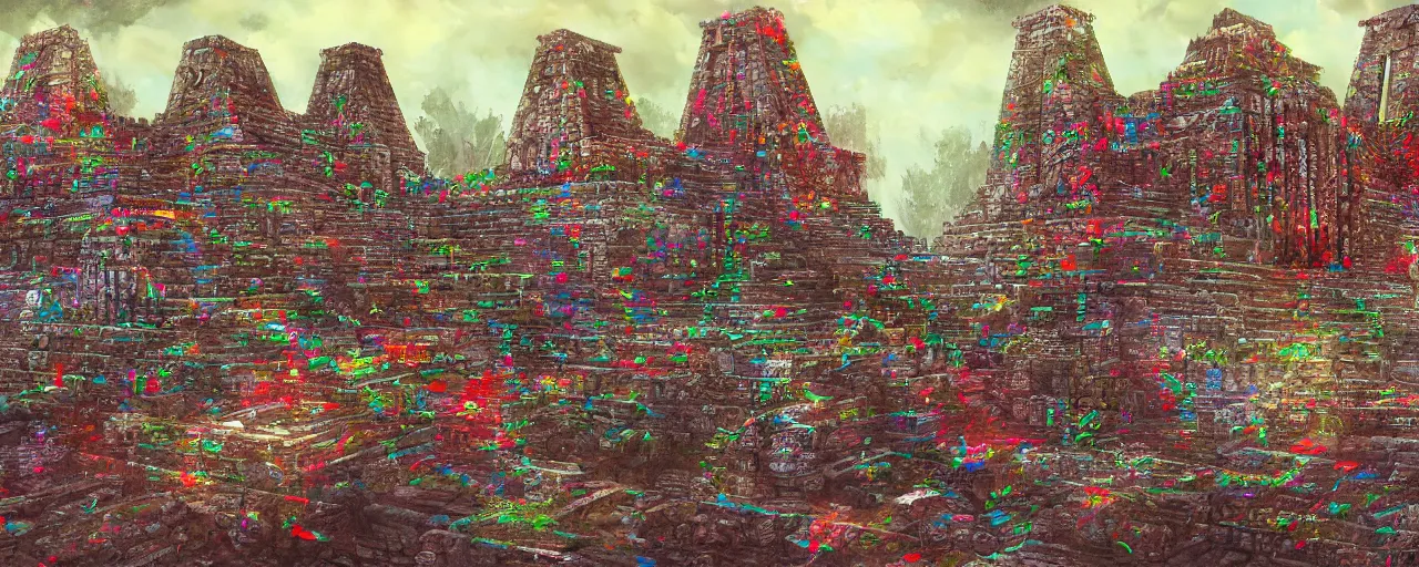 Image similar to rgb aztec temple, concept art, 4 k