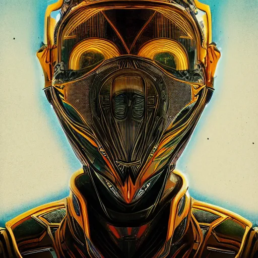 Image similar to pilot, 70s sci-fi, highly detailed, symmetrical long head, dark enlightenment, alchemy, nigredo, deep aesthetic, concept art, post process, 4k, highly ornate intricate details, art deco
