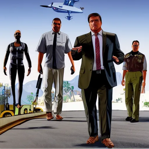 Prompt: bolsonaro as a character in gta 5, loading screen, trending on artstation, digital art, award winning