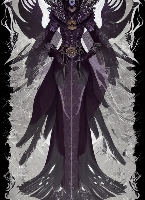 Image similar to raven warlock, wind magic, exquisite details, full body character design, dungeons and dragons white background, by studio muti