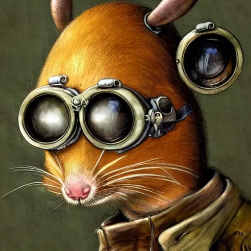 Image similar to A rat with steampunk goggles, by Esao Andrews