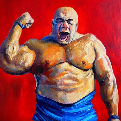 Prompt: strongest man in poland, expressive oil painting