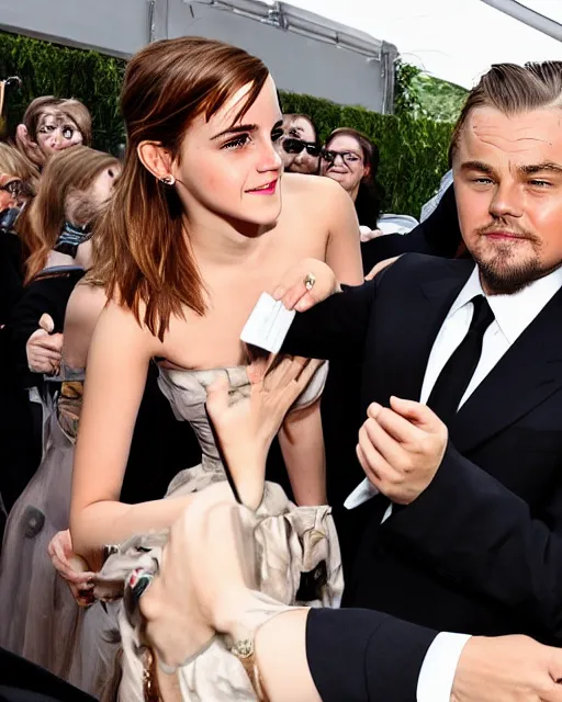 Prompt: selfie of emma watson meeting leonardo dicaprio