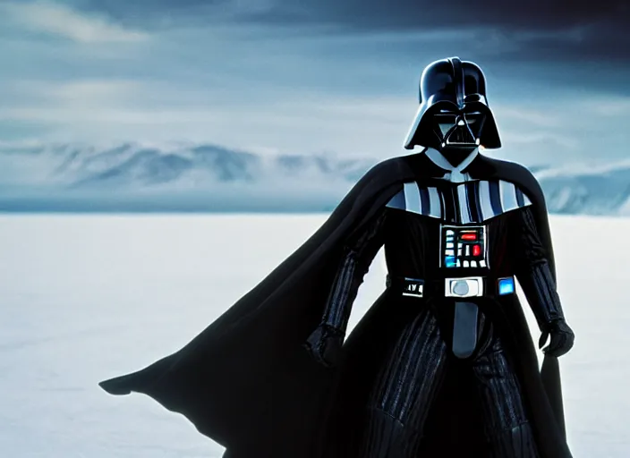 Image similar to film still of Darth Vader goes ice skating in the new Star Wars movie, 4k