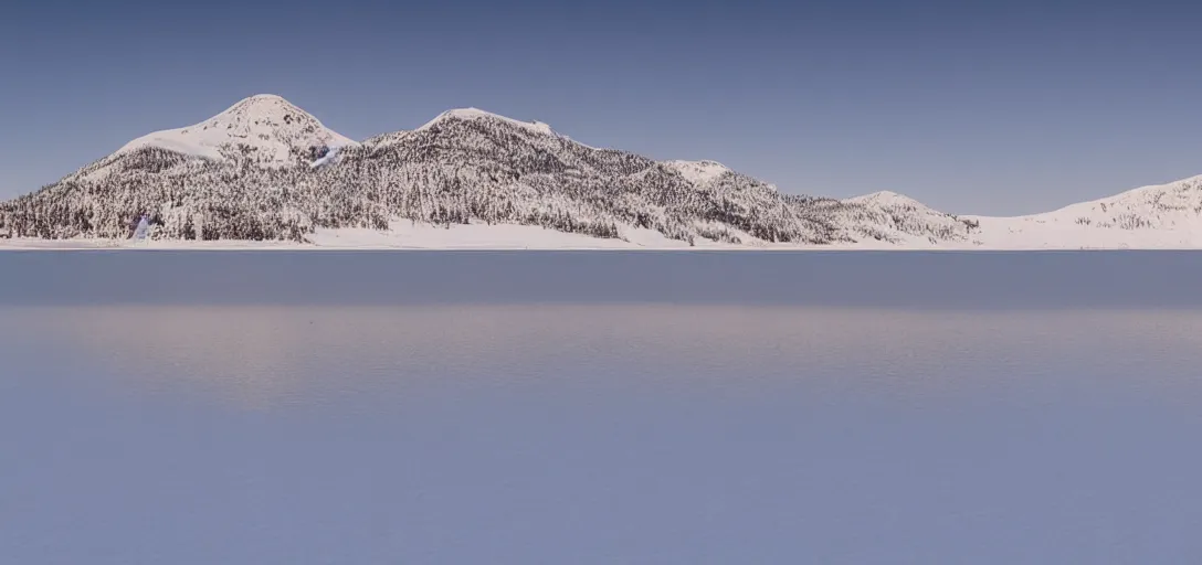 Prompt: lake in a totally white place with a moon