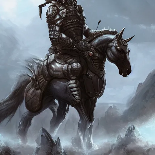 Image similar to a dark anthropomorphized horse with gargantuan muscles wearing a tight kevlar battle outfit, facility background, equine, anthro art, furaffinity, highly detailed, digital painting, artstation, sharp focus, game art, concept art, illustration, art by artgerm, greg rutkowski, wlop