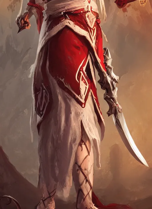 Image similar to a highly detailed illustration of white haired african priest, wearing cross on robe, wielding red blades made of blood, evil standing smiling pose, blood flowing around him background, muscular, intricate, elegant, highly detailed, centered, digital painting, artstation, concept art, smooth, sharp focus, league of legends concept art, WLOP