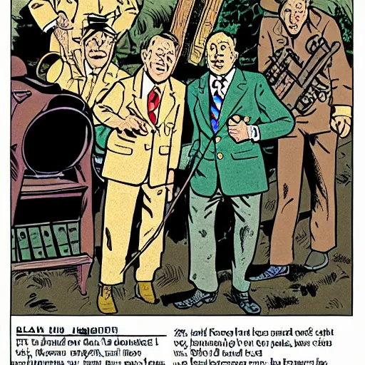 Prompt: A splah panel by Edgar P Jacobs for Blake and Mortimer