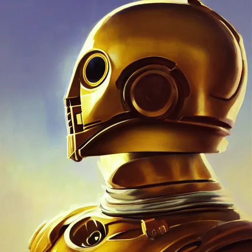 Image similar to greg manchess portrait painting of c 3 po as overwatch character, medium shot, asymmetrical, profile picture, organic painting, sunny day, matte painting, bold shapes, hard edges, street art, trending on artstation, by huang guangjian and gil elvgren and sachin teng