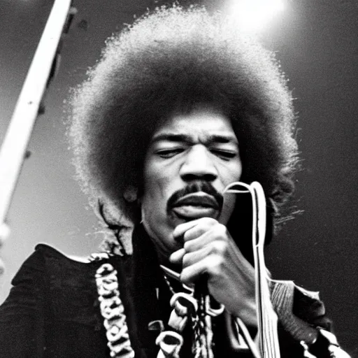 Image similar to jimi hendrix as the singer of black sabbath in a big stadium concert