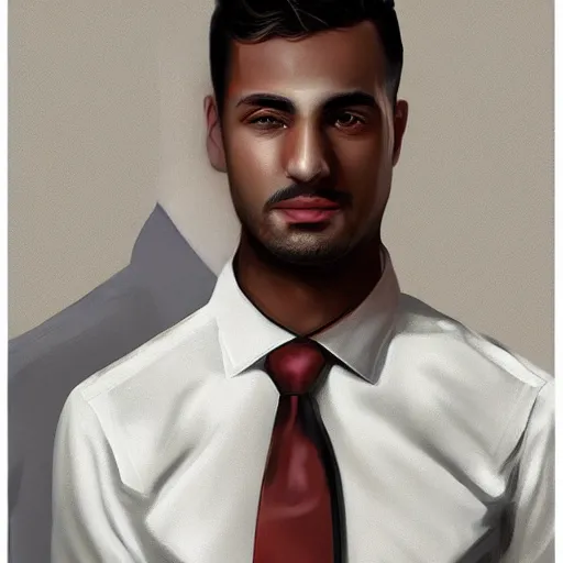 Image similar to realistic! portrait of young brown working man wearing a formal shirt, detailed digital art , trending on artstation, detailed digital art