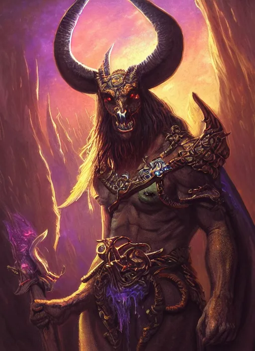 Image similar to baphomet, ultra detailed fantasy, dndbeyond, bright, colourful, realistic, dnd character portrait, full body, pathfinder, pinterest, art by ralph horsley, dnd, rpg, lotr game design fanart by concept art, behance hd, artstation, deviantart, hdr render in unreal engine 5