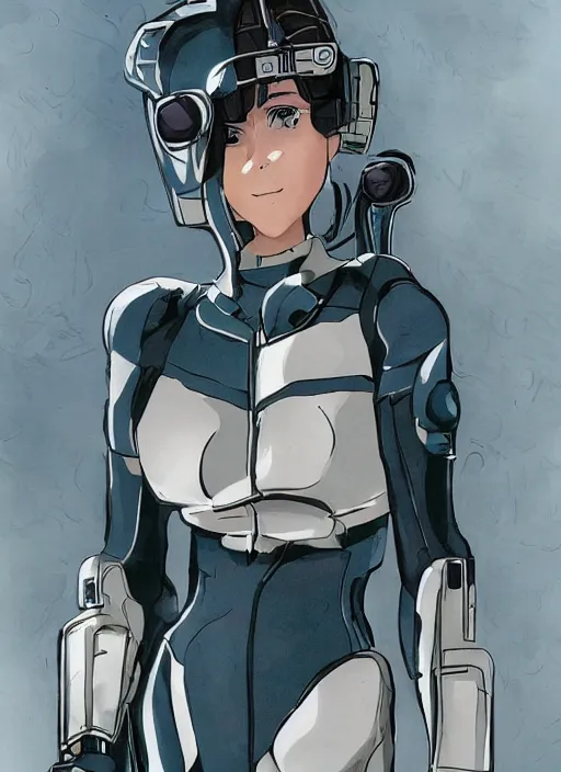 Image similar to Portrait of a female mech pilot in a latex bodysuit, 90s anime, cel-shaded, highly detailed, dramatic background, complementary lighting, poster