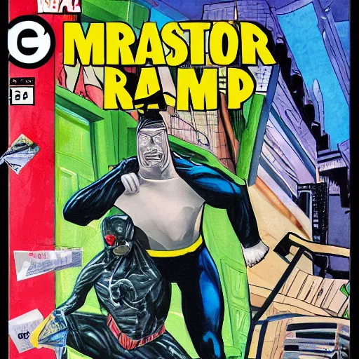 Prompt: detailed photorealistic comic book cover about mr trash man in the style of alex ross, gouache and wash paints color