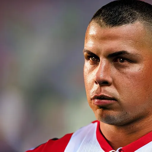 Image similar to real ronaldo nazario fenomeno head and shoulders portrait photograph by mark mann