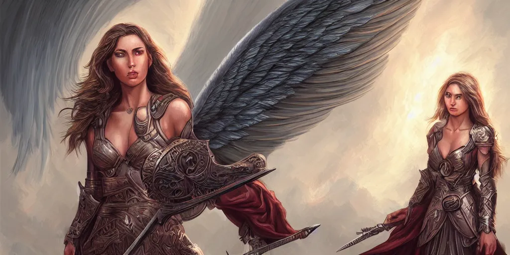 Image similar to female angel warrior. digital art, detailed by magali villeneuve