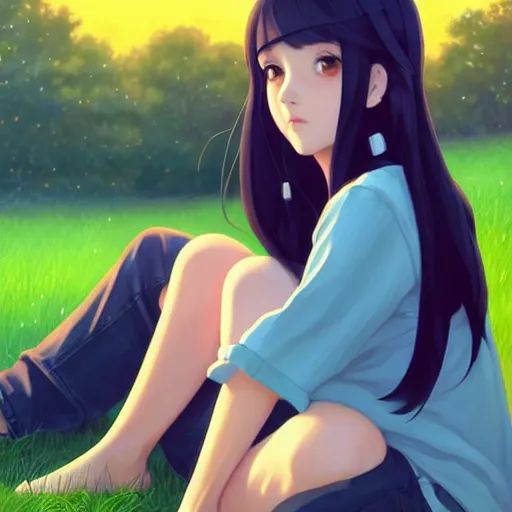 Prompt: a beautiful girl with long dark hair, sitting in the park next to a young boy who has dark hair, sunset, evening, sharp focus, intricate, digital painting, artstation, official media, anime key visual, highly detailed, rich vivid colors, ambient lighting, illustration, art by Artgerm, Makoto Shinkai, Ilya Kuvshinov, Lois Van Baarle, and Rossdraws