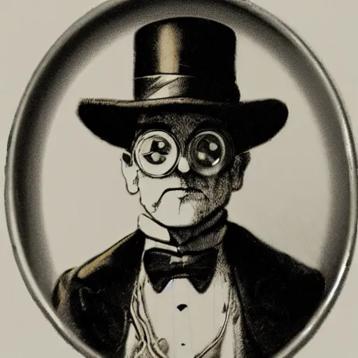 Prompt: mr. white wearing a hat with a steampunk monocle,