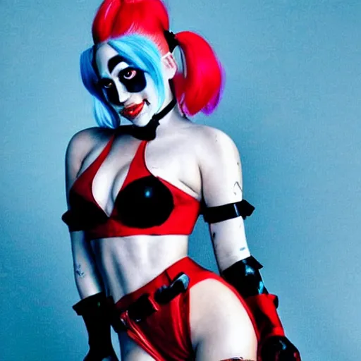 Image similar to lady gaga as harley quinn 4 k detailed super realistic