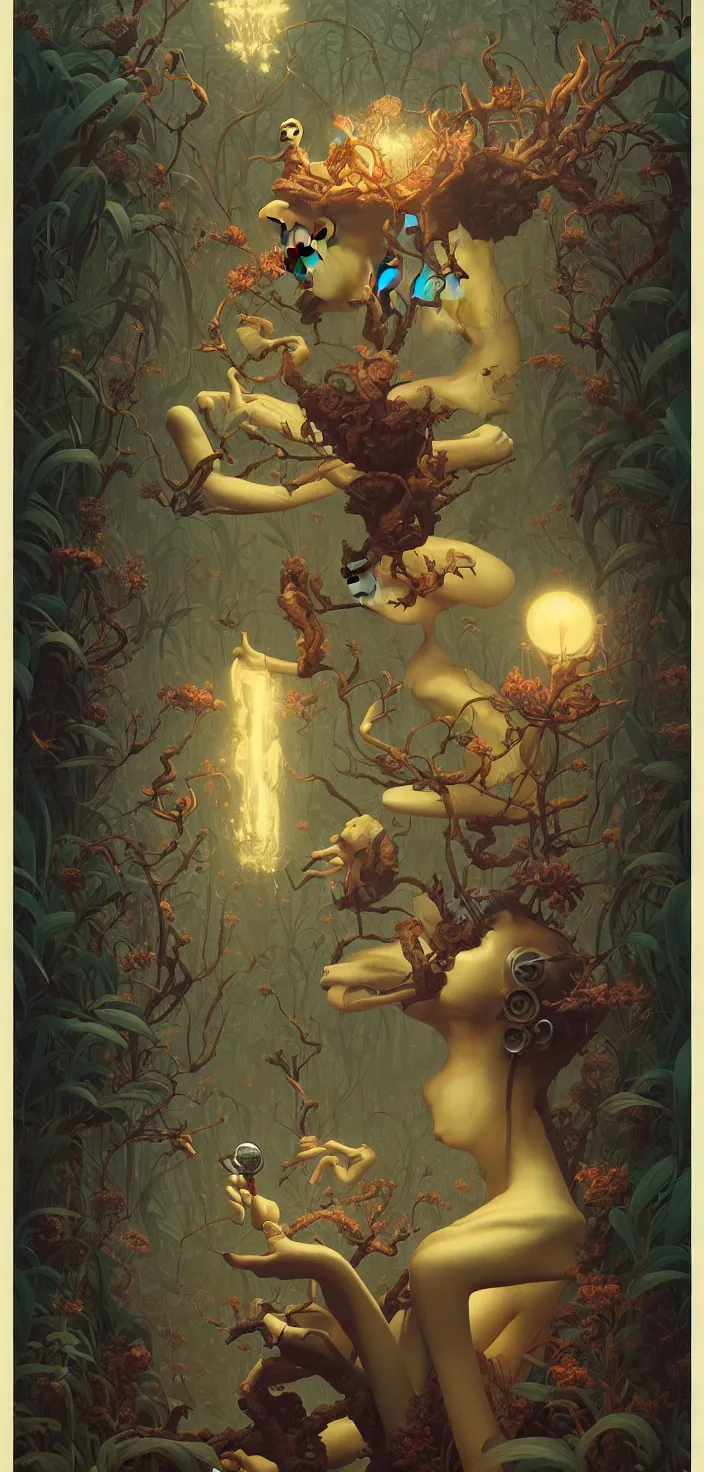 Prompt: exquisite, imaginative extremely intelligent creature poster art, humanoid, vogue, anthro, botanical illustration by casey weldon weta studio tom bagshaw james jean frank frazetta, james gurney martine johanna and simon stalenhag and chie yoshii