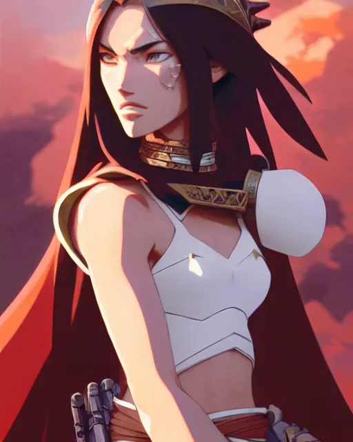 Prompt: azctec warrior, megan fox, gemstone, detailed perfect face, exquisite details, fire magic, mid view, design on a white background, by studio muti, greg rutkowski makoto shinkai takashi takeuchi studio ghibli