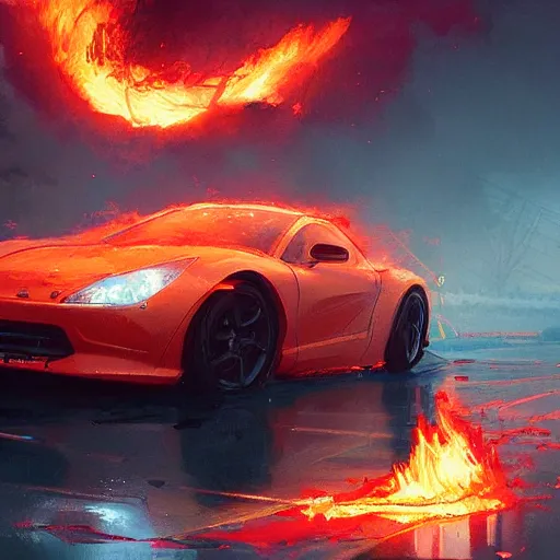 Image similar to a car on fire by greg rutkowski