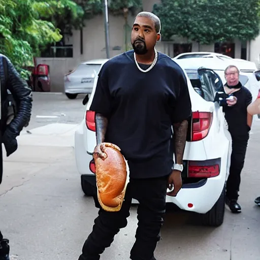 Image similar to kanye west carrying a giant cheeseburger