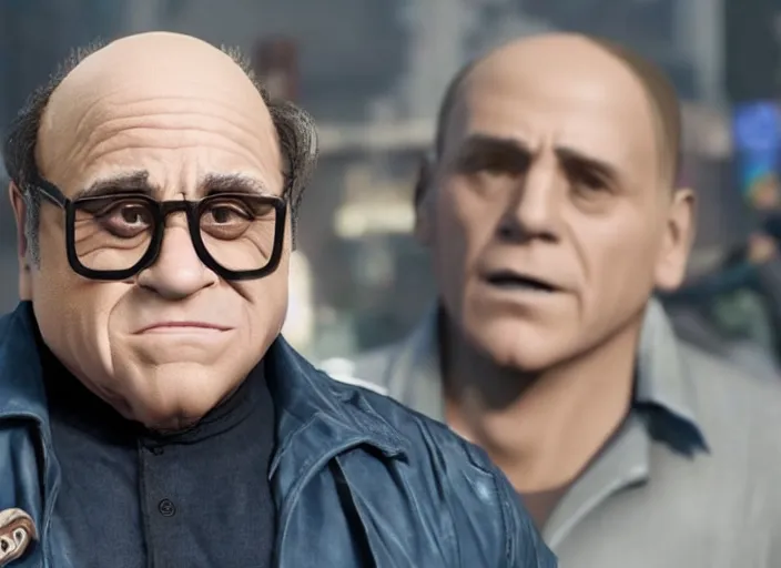 Image similar to video game still of danny devito in the video game detroit become human,