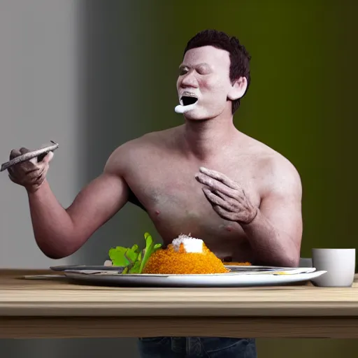 Image similar to man eating render by blender