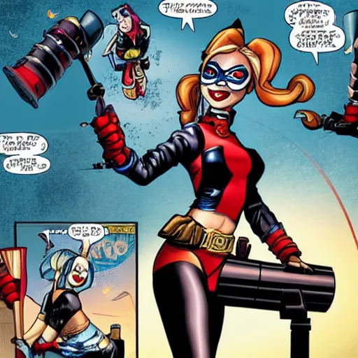 Image similar to harley quinn being catapulted out of a canon