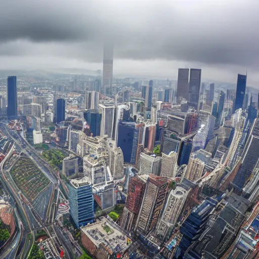 Image similar to marquess brownlee walking skyline between twin towers aerial shot cloudy day