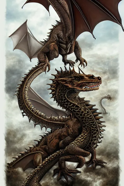 Image similar to hyper realistic dragon with steam punk tanks and tubes and breathing apparatus on its back, white background, full frame, art byjon foster