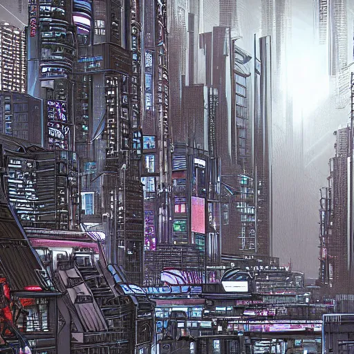 Image similar to cyberpunk cityscape drawn by david mckean