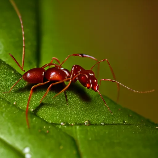 Image similar to cyberpunk ant on a green leaf, macro photography, 8 k, moody lighting, shallow depth of field,