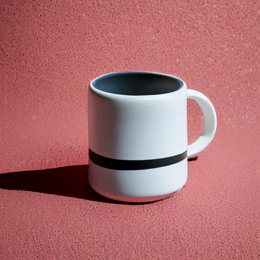 Image similar to a studio photoshoot of a collectible mug with fat mouse shape, special ceramic materials, Off-White, realistic, color film photography by Tlyer Mitchell, 35 mm, graflex