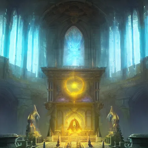 Image similar to a holy temple, yellow light emission, hearthstone art style, epic fantasy style art by Craig Mullins, fantasy epic digital art, epic fantasy card game art by Greg Rutkowski