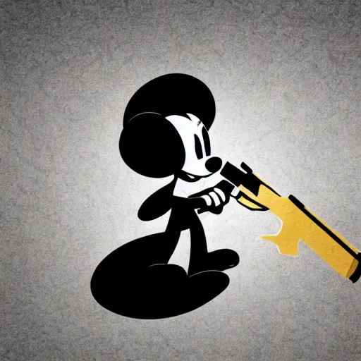 Image similar to shadow on the wall at a party of mikey mouse with a gun.