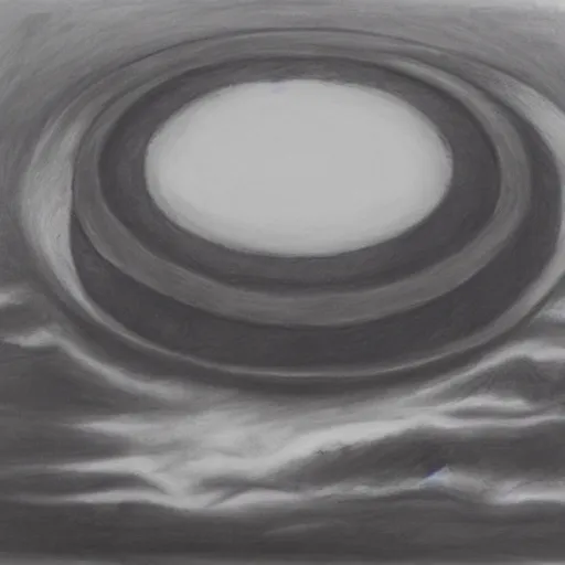 Image similar to Dimension Shift, UFO, reversal of roles, charcoal on paper