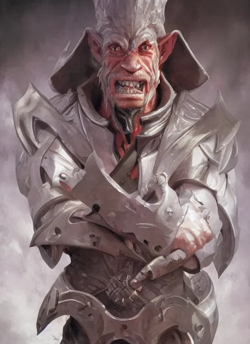 Image similar to portrait of grey goblin priest by artgerm and Craig Mullins, James Jean, Andrey Ryabovichev, Mark Simonetti and Peter Morbacher 16k