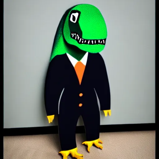 Image similar to dinosaur wearing a suit