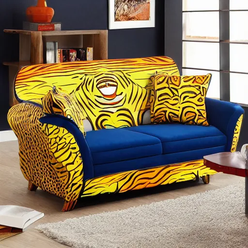 Prompt: boring luminus deflective universe pyramid tiger resin couch loveseat , by Bob Ross and Beeple and Roy Lichtenstein , fauvist , 8K , cubist