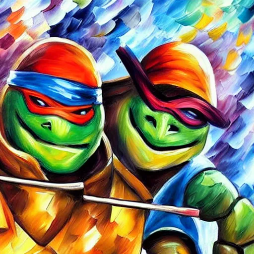 Image similar to tmnt in style of leonid afremov,